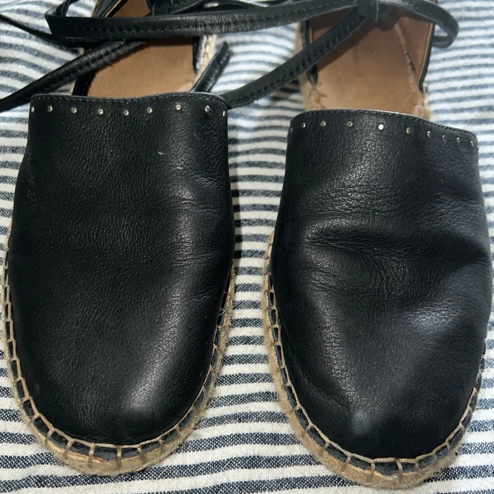 All Saints Black Leather Ankle Tie Up Espadrilles Shoes size 40 Authentic